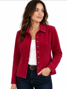 Christopher & Banks Stretch Corduroy Button-Front Jacket Raspberry Red — Size S